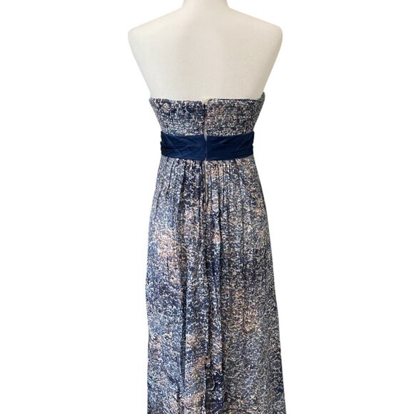 BcbgMaxazria Silk Abstract Floral Print Empire Maxi Long Dress Chiffon Gown Navy - Picture 5 of 11